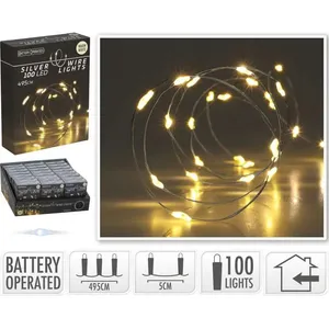 Sidabrinės vielos Led 100 lempučių girlianda, šilta balta