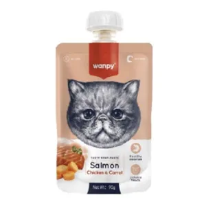 Wanpy mėsos pasta katėms su lašiša, vištiena ir morkomis, 90 g