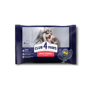 Visaverčio konservuoto pašaro rinkinys šuniukams su kalakutiena CLUB 4 PAWS PREMIUM, 340 g