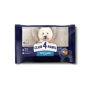 Visaverčio, konservuoto pašaro rinkinys CLUB 4 PAWS PREMIUM šunims su ėriena, 340 g