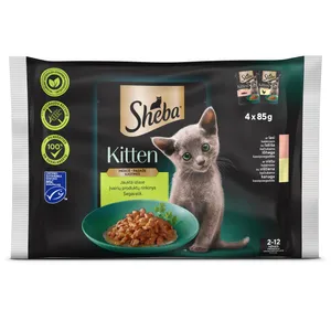 Konservuotas kačių ėdalo, įvairių skonių padaže SHEBA KITTEN, 4x85 g