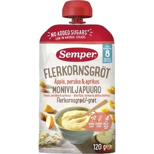 Daugiagrūdė košė su obuoliais, persikais, abrikosais SEMPER nuo 8 mėn., 120 g