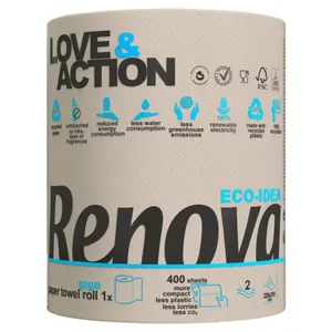 Popieriniai rankšluosčiai RENOVA LOVE&ACTION GIGAROLL 2 sl. 400 lap.