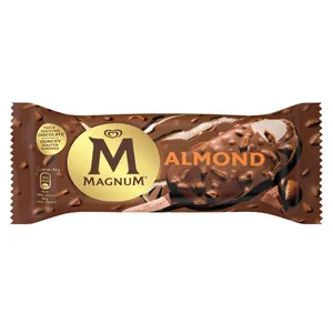 Vaniliniai valgomieji ledai MAGNUM ALMOND, su pieniško šokolado glajumi ir migdolais, 110 ml