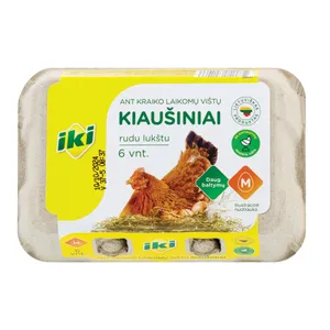 Kiaušiniai IKI ant kraiko laikomų vištų M dydžio, rudu lukštu, Nr.2, 6 vnt