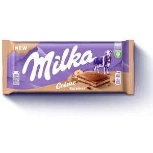 Pieninis šokoladas su lazdynų riešutų įdaru MILKA, 85 g