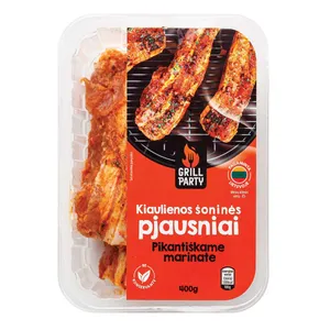 Grill Party kiaulienos šoninės pjausniai pikantiškame marinate, 400 g