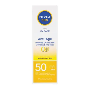 NIVEA SUN „UV FACE“ apsauginis veido kremas nuo saulės ir senėjimo požymių su kofermentu Q10 normaliai ir sausai odai, SPF50