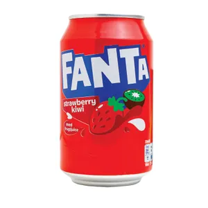 Braškių ir kivių skonio gazuotas gaivusis gėrimas FANTA STRAWBERRY AND KIWI, 0,33 ml
