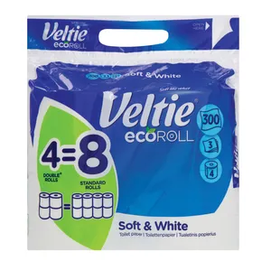 Tualetinis popierius VELTIE SOFT WHITE ECOROLL, 4VNT., 3SL., 300 LAP.