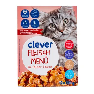 Šlapias kačių ėdalas dadaže su mėsa CLEVER, 12x100 g