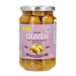 Žaliosios alyvuogės įdarytos česnakais BILLA, 355 g