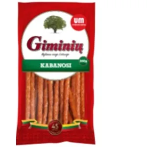 GIMINIŲ karštai rūkytos KABANOSI lazdelės, 300 g