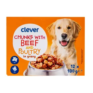 Šlapias ėdalas šunims su jautiena ir paukštiena CLEVER 12x100 g