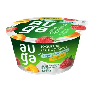Ekologiškas jogurtas su abrikosais ir braškėmis, 3,5 % rieb. AUGA, 125 g
