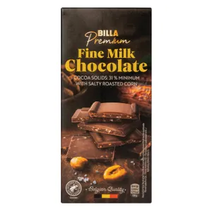 Pieninis šokoladas su skrudintais kukurūzais BILLA PREMIUM,100 g