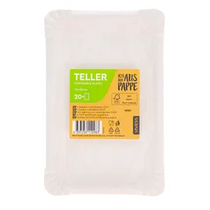 VIVESS stačiakampės popierinės lėkštės, 13x20 cm, 20 vnt.