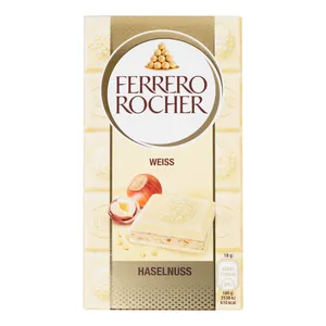 Baltas šokoladas su lazdynų riešutais ROCHER, 90 g