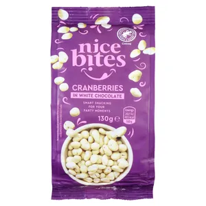 NICE BITES spanguolės baltame šokolade, 130 g