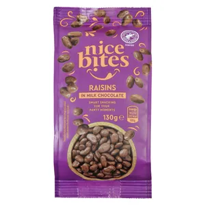 NICE BITES razinos pieniniame šokolade, 130 g