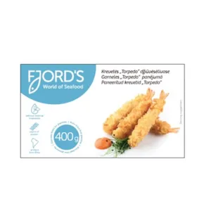 Šaldytos krevetės džiūvėsėliuose Fjords, Torpedo, su uodega, 400g