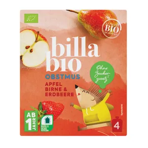Braškių ir kriaušių tyrelė vaikams BILLA BIO, 360 g