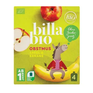 Obuolių ir bananų tyrelė vaikams BILLA BIO, 360 g