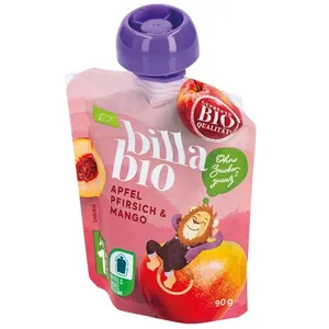 Persikų ir mangų skonio tyrelė vaikams BILLA BIO, 360 g