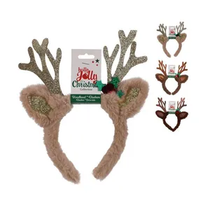 Kalėdinis lankelis su kailiniais ragais 30 cm