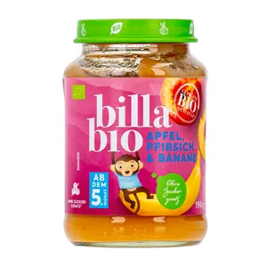 Tyrelė su obuoliais, bananais, persikais BILLA BIO, 190 g