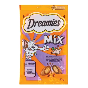 Kačių skanėstai su vištiena ir antiena DREAMIES MIX, 60 g