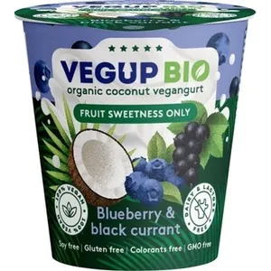 Ekologiškas kokosų desertas, VEGUP BIO, su mėlynėmis ir juodaisiais serbentais, 140 g