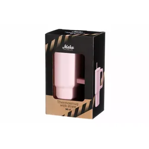 Termo puodelis su šiaudeliu MAKU DEAL 900 ml, rožinis