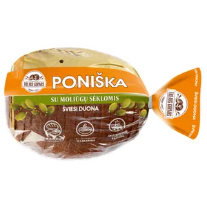 Bemielė šviesi, PONIŠKA,  duona su moliūgų sėklomis, 600 g
