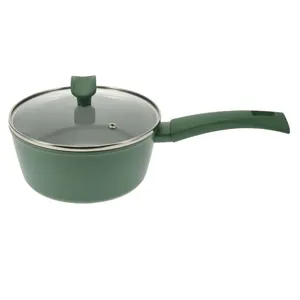 Aliuminis puodas su stikliniu dangčiu 18 cm, žalias