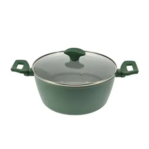 Aliuminis puodas su stikliniu dangčiu 24 cm, žalias