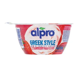 Alpro fermentuotas sojos produktas, braškės - avietės, graikiško stiliaus, su kalciu ir vitaminais,150 g.