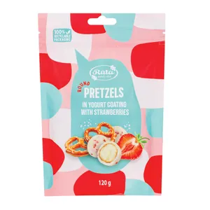 Rutuliukai „Pretzels“ su jogurtiniu glaistu ir braškėmis, 120 g