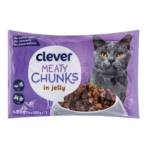 Šlapias maistas katėms su vištiena, ir kepenėlėmis, jautiena, paukštiena CLEVER, 400 g