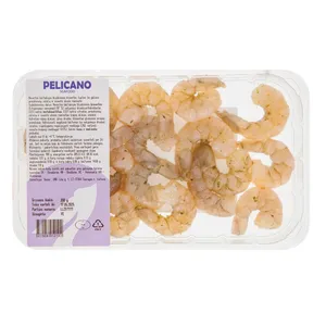 Pelicano atitirpintos baltakojės blyškiosios krevetės žaliojo sviesto skonio marinate, 350g, ASC (be galvų, be kiauto, 40/50)