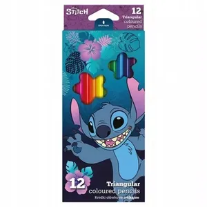 Spalvoti pieštukai trikampiu korpusu Disney Stitch, 12 spalvų