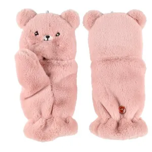 Bepirštės pirštinės ACCES Fake Fur Teddy, rožinės