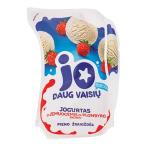 Jogurtas su žemuogėmis ir plombyro skoniu ir bifidobak. JO, 2,4% rieb., 900 g