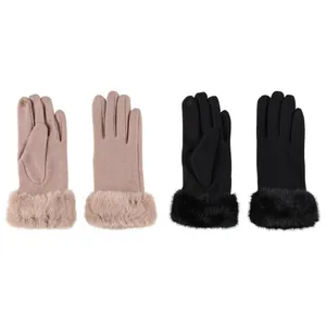 Pirštinės su kailio apdaila ACCES, juodos spalvos