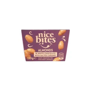Migdolai su sūdyta karamele baltame šokolade NICE BITES, 130 g