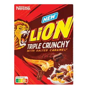 Pusryčių dribsniai su sūdyta karamele NESTLÉ LION TRIPLE CRUNCHY300g