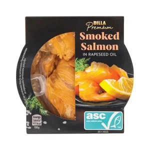 Rūkyta lašiša rapsų aliejuje BILLA PREMIUM, 120 g