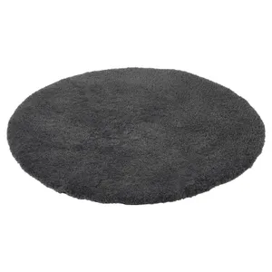Apvalus pūkuotas kilimas, tamsiai pilkas