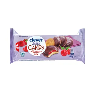 Biskvitiniai sausainiai su aviečių skonio žėle ir šokoladu CLEVER, 150 g