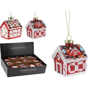 Kalėdinė pakabinama dekoracija namelis raudonas 65 X 65 X 80 mm
